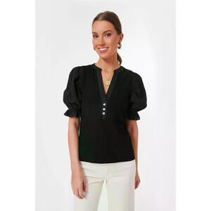 POMANDER PLACE Black Livia Puff Sleeve Top Size XS NWT Retail $88 Tuckernuck